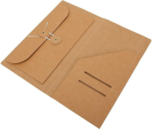 Reise Notizbuch Zubehör Set Doppel-Tasche Reisejournal Kraft Aktenordner mit Gummibändern in Braun - Bild 1