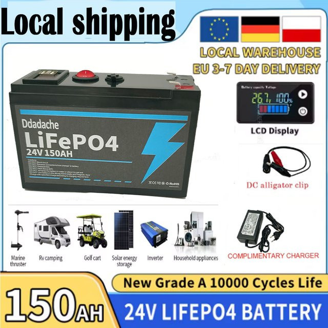 24V 150Ah Lithium LiFePO4 Batterie mit USB-Anschluss in Schwarz für Solar, Marine und Camping - Bild 1