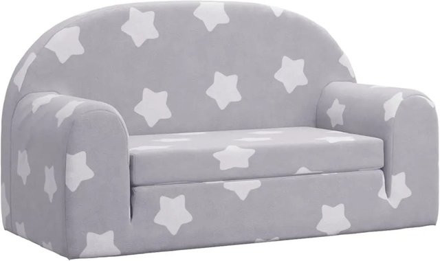 vidaXL Kinder-Schlafsofa 2-Sitzer aus weichem Plüsch in Hellgrau mit Sternen, B/T/H: 84 x 34 x 45 cm - Bild 1