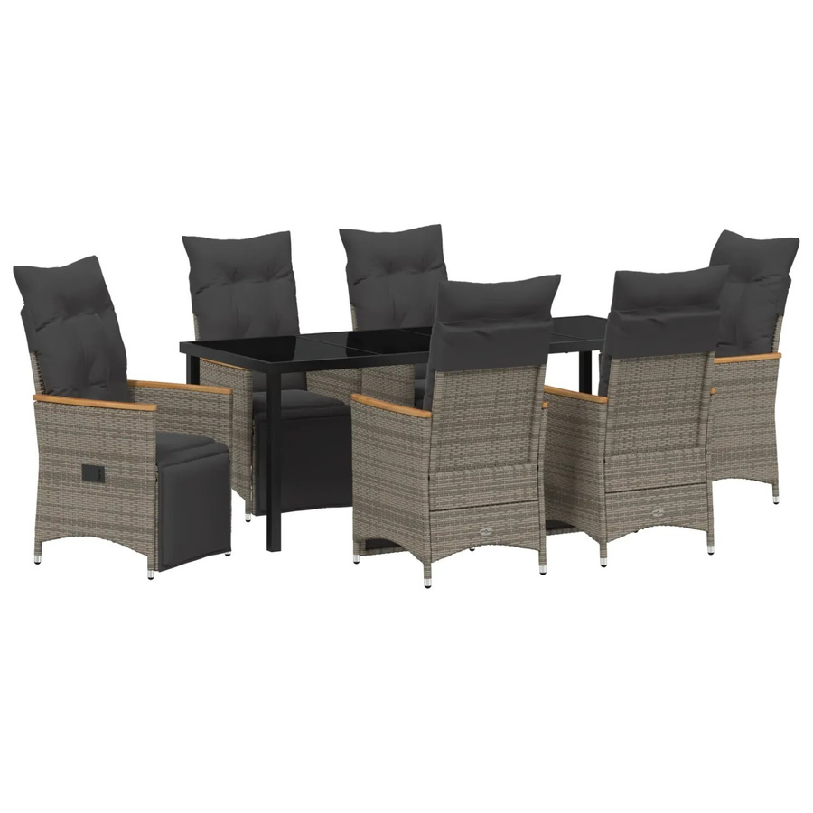 vidaXL Garten Essgruppe aus Poly Rattan und Stahl in Grau mit 7 Teilen und Kissen - Bild 2