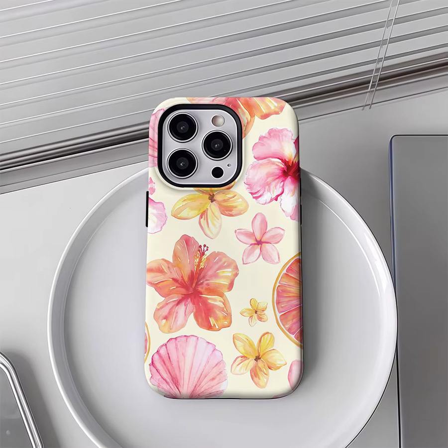 Tropical Hibiscus Shell Citrus Handyhülle für iPhone 17 16 15 14 13 12 Pro Max Plus mit doppelschichtiger Rückseite in Multicolour - Bild 3