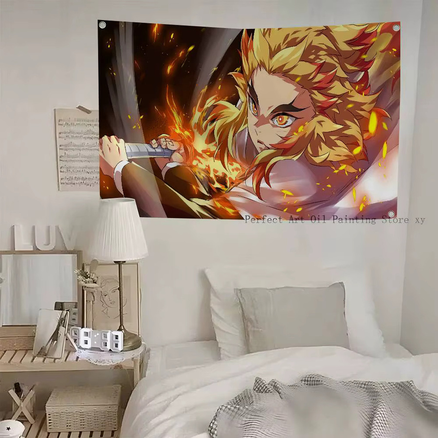 Dämon Slayer Rengoku Kyoujurou Anime Flagge aus Polyester mit vier Löchern für Outdoor und Zimmer Dekoration, Mehrfarbig - Bild 6