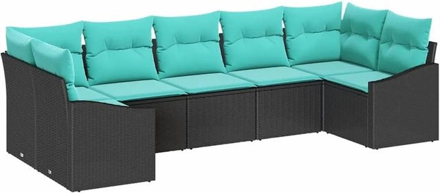 vidaXL 7-teiliges L-Shape Sofa Set aus Poly Rattan in Schwarz mit Kissen - Bild 1