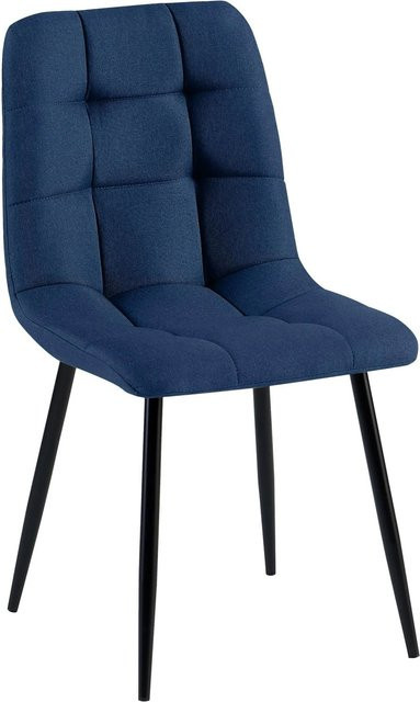 DELUKE Esszimmerstuhl FANOR in Blau mit Steppmuster aus Stoff und Metall, B/T/H: 45 x 55 x 84 cm - Bild 1