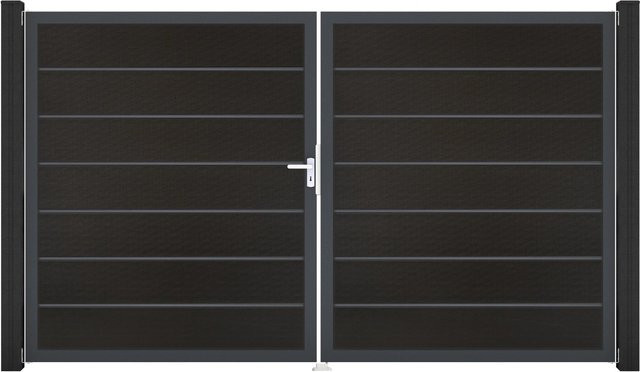 GroJa Grande Steckzaun Tor Premium DIN Links Doppel-Tor aus Aluminium und BPC in Schwarz - Bild 1