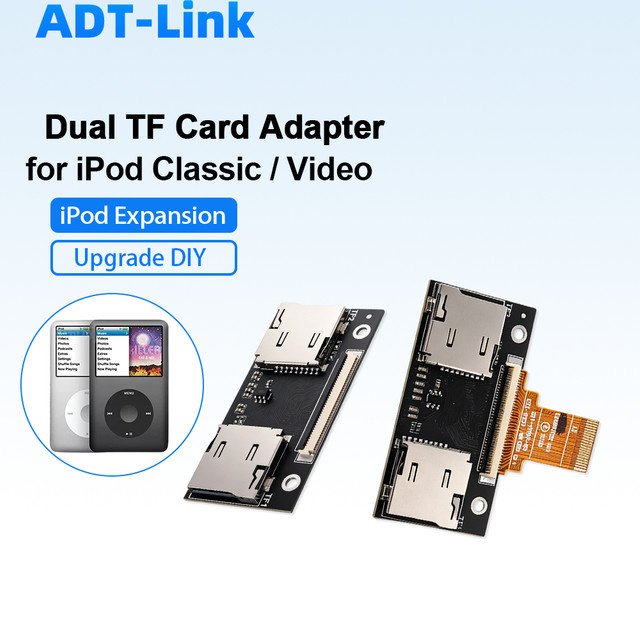 ADT-Link 2-Port TF zu CE Adapterkarte in Schwarz für iPod Classic 3-7 Gen, iPod Video, iFlash, Industrie-PC, DVR, Dashcam und NAS-Speicher - Bild 1