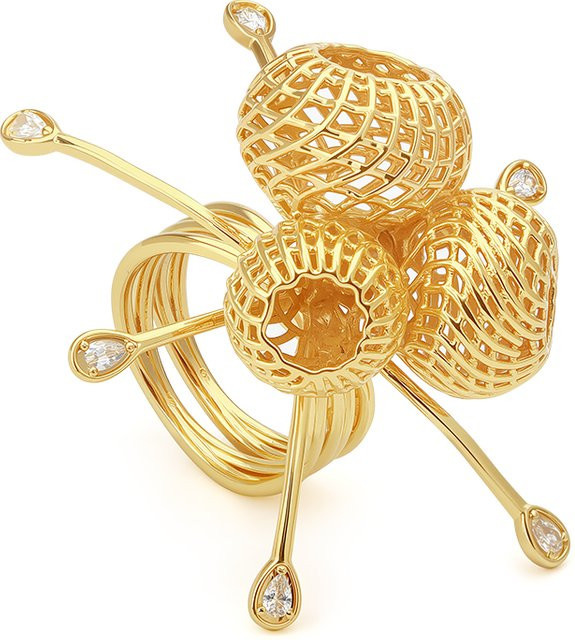 IVOG Ring, Blumenring, Messing, Gold, Zirkonia, Damen - Bild 1