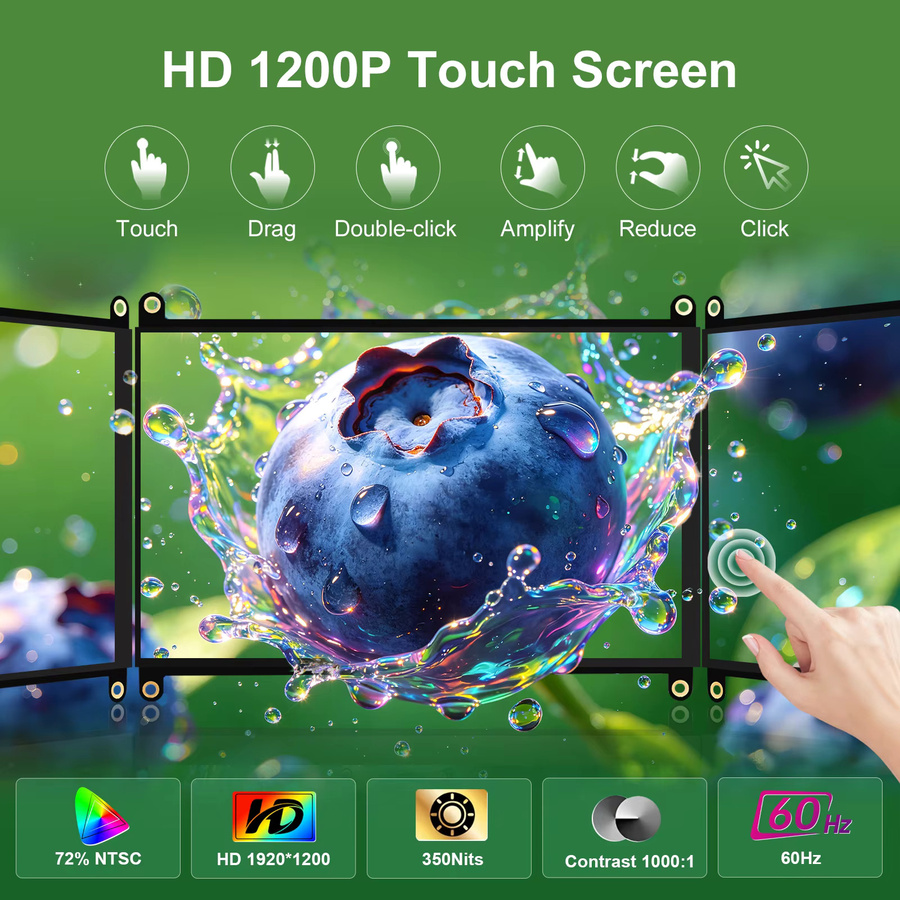 UNEW Tragbarer 8 Zoll Monitor mit Touchscreen-Display und 1920x1200 Auflösung in Schwarz für Raspberry Pi 5 - Bild 2