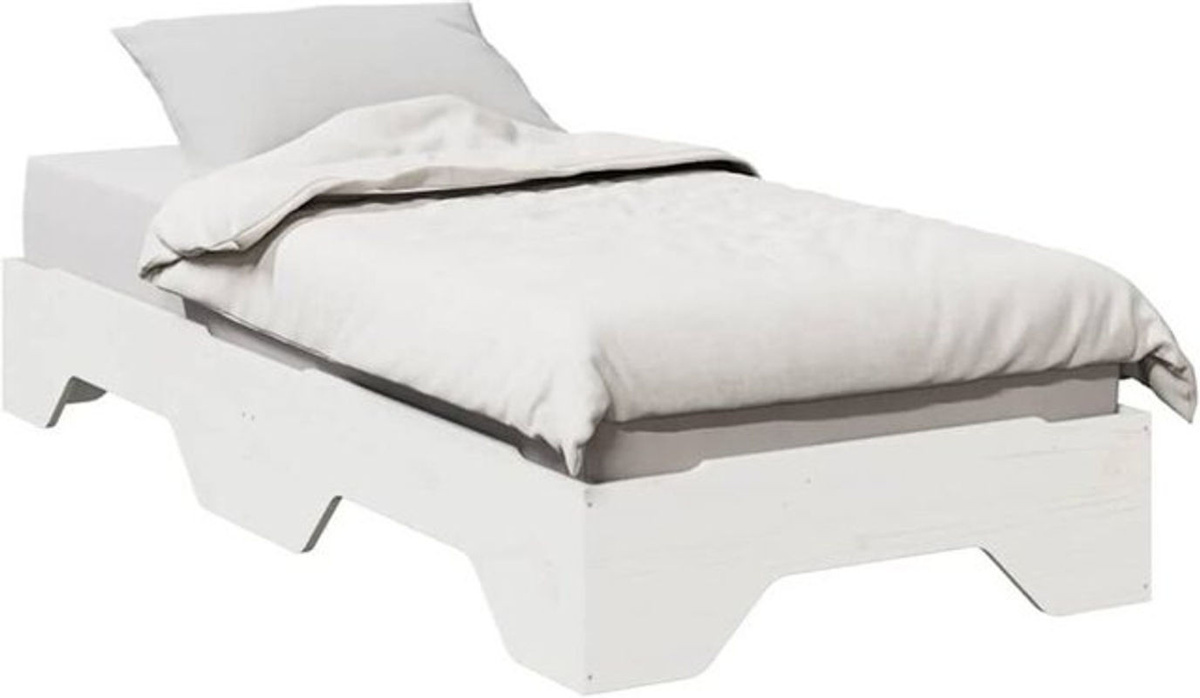 Massivholzbett aus Kiefer in Weiß von vidaxl, Landhausstil und minimalistisches Design, B/T/H: 90 x 190 x 28 cm - Bild 1