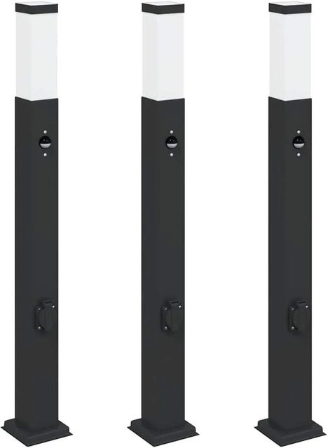 vidaXL Pollerleuchten Set 3 Stück Schwarz mit Bewegungssensor und Steckdose, Höhe: 80 cm, IP44 Gartenleuchten aus Metall und Kunststoff - Bild 1