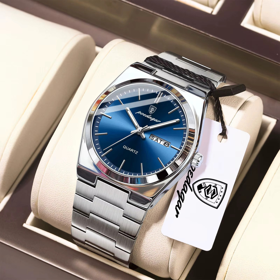 POEDAGAR Armbanduhr Quarz, Edelstahl, Blau, Herren - Bild 2