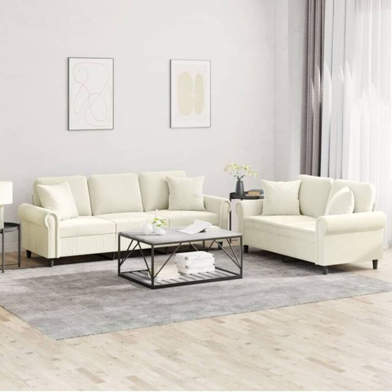 2-teilige Sofagarnitur von VIDAXL in Beige aus Samt mit Kissen und modernem Design - Bild 1