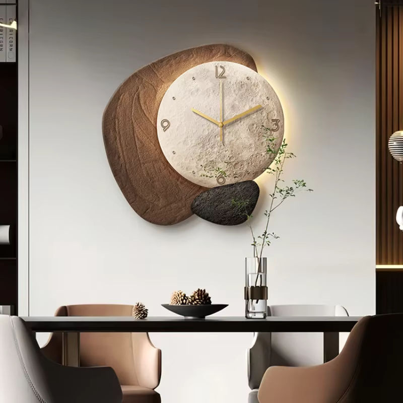 Kreative Wanduhr in Stein-Optik für Restaurant und Wohnzimmer, runde analoge Wanddekoration - Bild 3