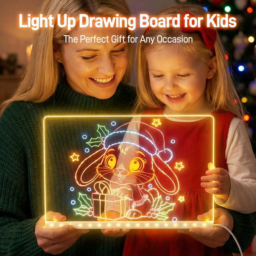 LCMKR LED Acryl-Nachrichtentafel mit RGB-Beleuchtung und USB-Anschluss, transparente löschbare Zeichentafel mit Ständer für kreative Werbung und Dekoration, Weiß - Bild 2