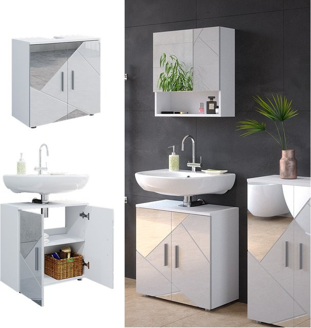Vicco Waschbeckenunterschrank Irma Badschrank Weiß Hochglanz modern B: 60 cm, T: 59 cm, H: 60 cm - Bild 1
