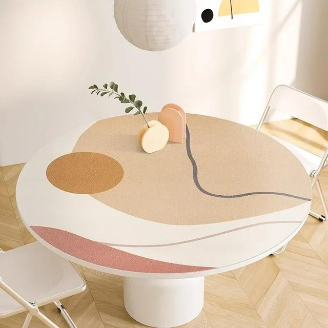 FQMM Runde Tischdecke aus PVC im japanischen minimalistischen Stil, wasserdicht und ölbeständig, Mehrfarbig, Durchmesser: 150 cm - Bild 1