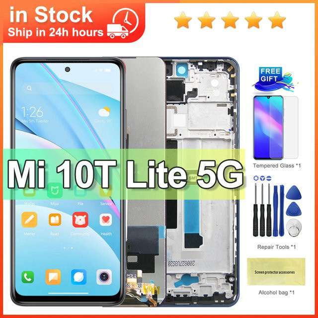 Xiaomi Mi 10T Lite 5G Ersatz LCD Display mit Touch Digitizer und Rahmen in Schwarz für 6,67 Zoll Modell M2007J17G - Bild 1