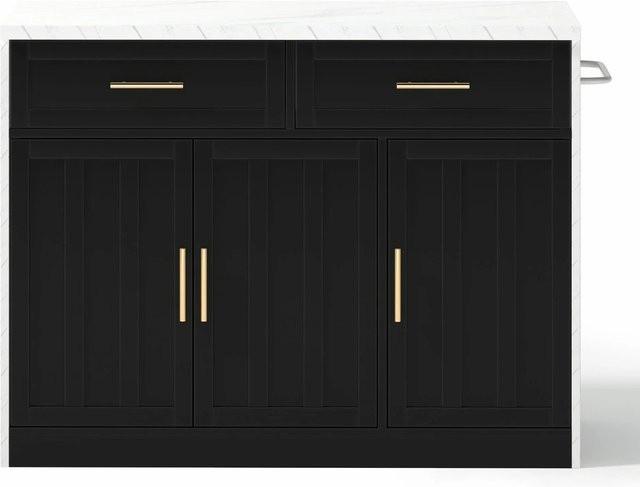 okwish Kücheninsel mit Steckdosen und USB-Anschlüssen, Schwarz, B/T/H: 120 x 60 x 91 cm - Bild 1