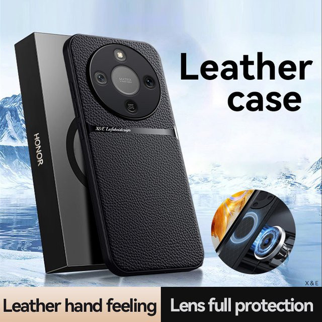 Stoßfeste Lederhülle für HONOR Magic 5 6 7 8 Pro Lite X5C Plus X6C X7C X8B X8C X8D X9A X9B X9C X9D mit Magnetverschluss in Schwarz oder Blau - Bild 1