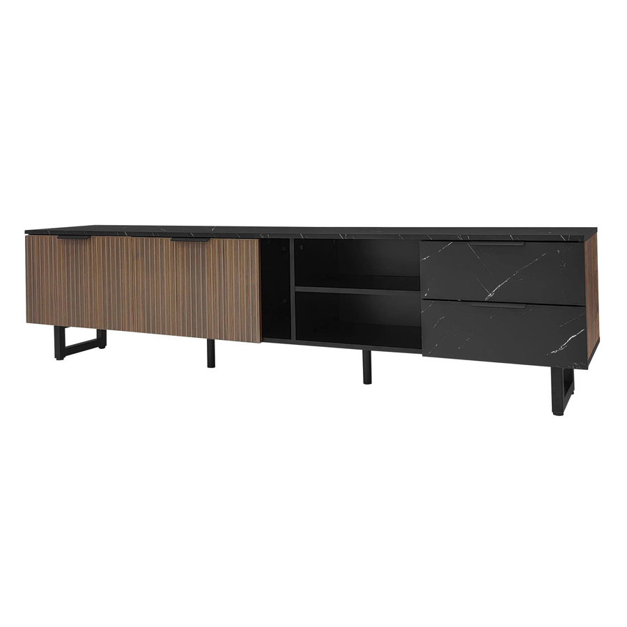 okwish TV Schrank mit LED Beleuchtung in Schwarz mit Türen und Schubladen für dein Wohnzimmer B/T/H: 200 x 38 x 50 cm - Bild 2