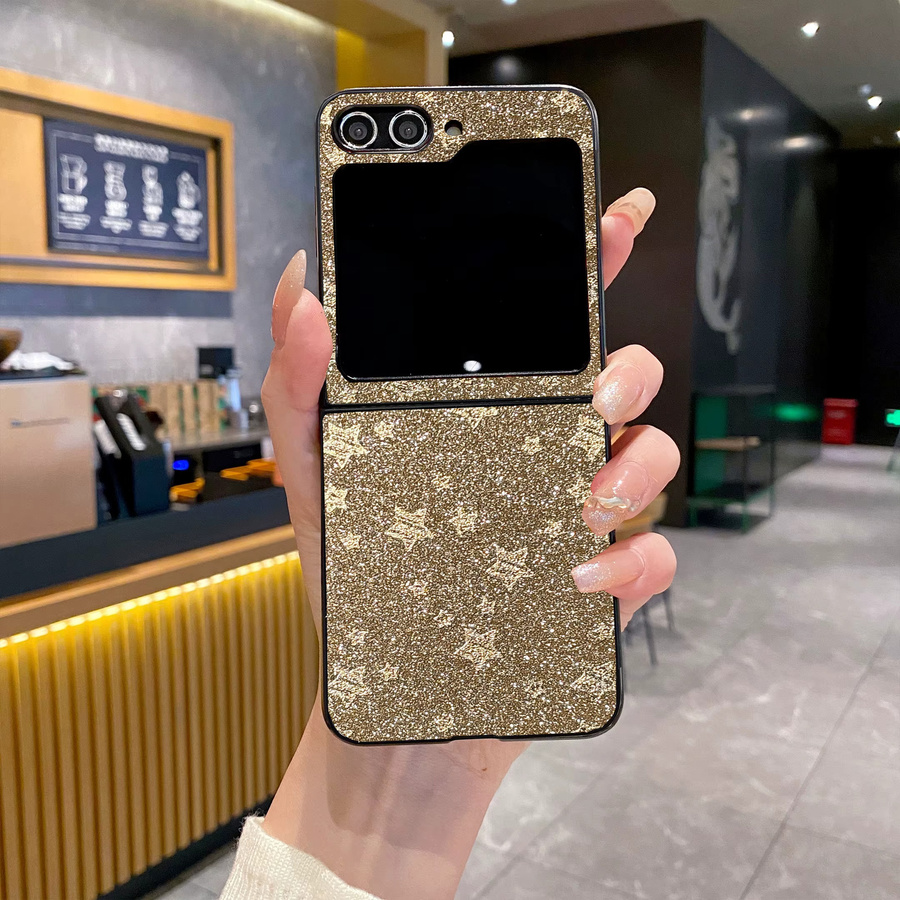 Matte Handyhülle mit Glitzer-Stern-Design für Samsung Galaxy Z Flip 8/7/7 FE/6/5/4/3 5G in Blau - Bild 2