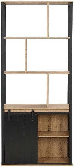 Vente-unique Bücherregal Yalena mit Schiebetüren in Schwarz und Naturfarben, Breite: 80 cm - Bild 1
