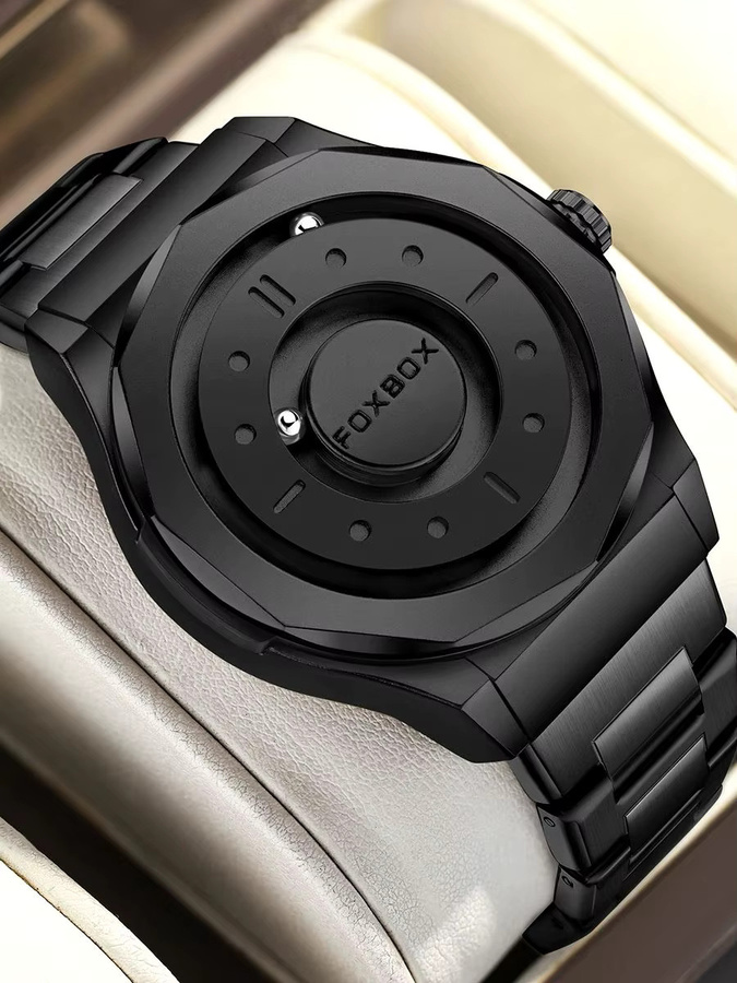 FOXBOX Armbanduhr Quarz, Leder, Schwarz, Silber, Herren - Bild 5