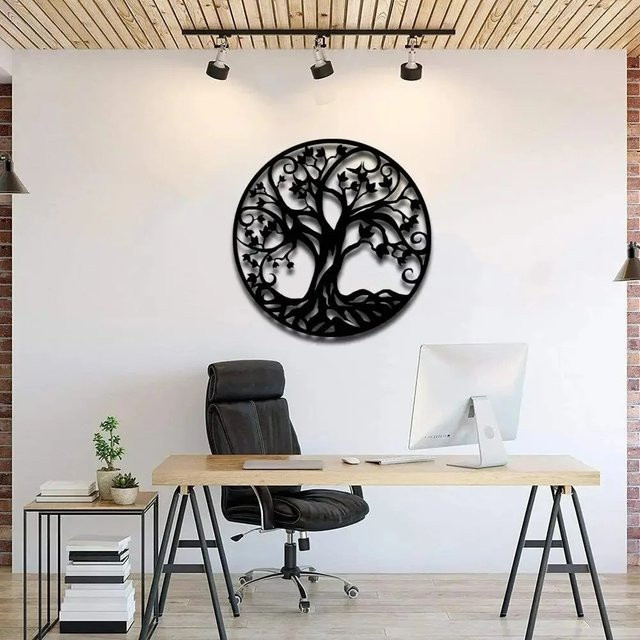 CIFBUY 3D-Stammbaum Wandkunst aus Metall in Schwarz mit floralem Baum des Lebens Design - Bild 1