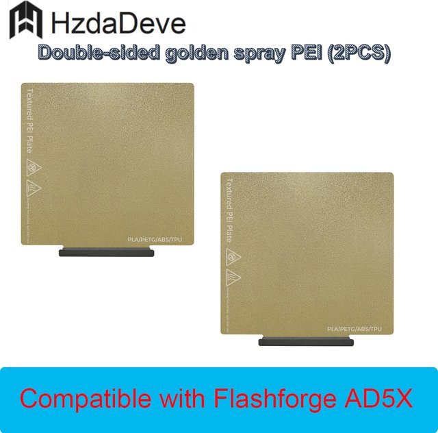 HzdaDeve Kalt-Druckplatte mit Griff für FLASHFORGE AD5X, 5M und 5M Pro, doppelseitig, Gold/PEO/PET - Bild 1