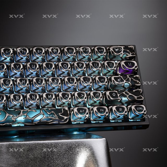 XVX Venom Tastenkappen aus ABS+PC mit Metalltextur und Nebel-Effekt, transparent/silber, 61 Tasten - Bild 1