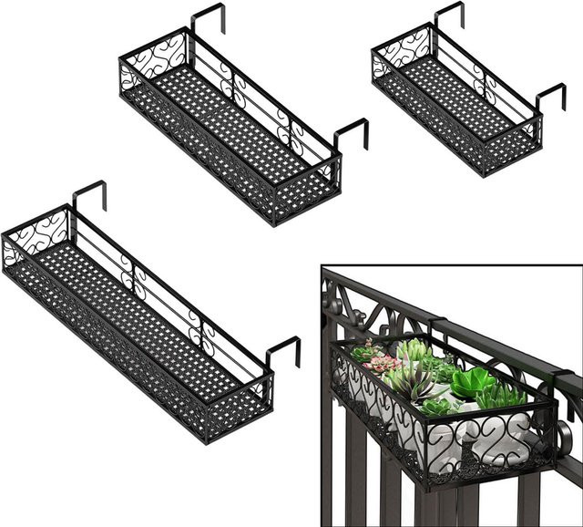 MagiDeal Hängender Blumentopfständer aus Stahl in Schwarz, Pflanzkorb für Balkon und Außenbereich, B/T/H: 60 x 20 x 12 cm - Bild 1
