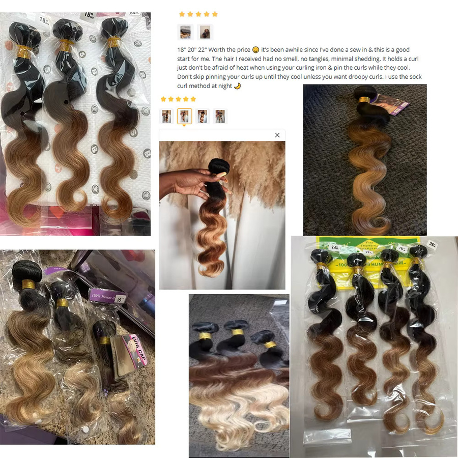 Royal Impression Body Wave Bundles, Ombre 3-farbig, 100% Echthaar Brasilianisches Rohhaar, 3er Bündel - Bild 5