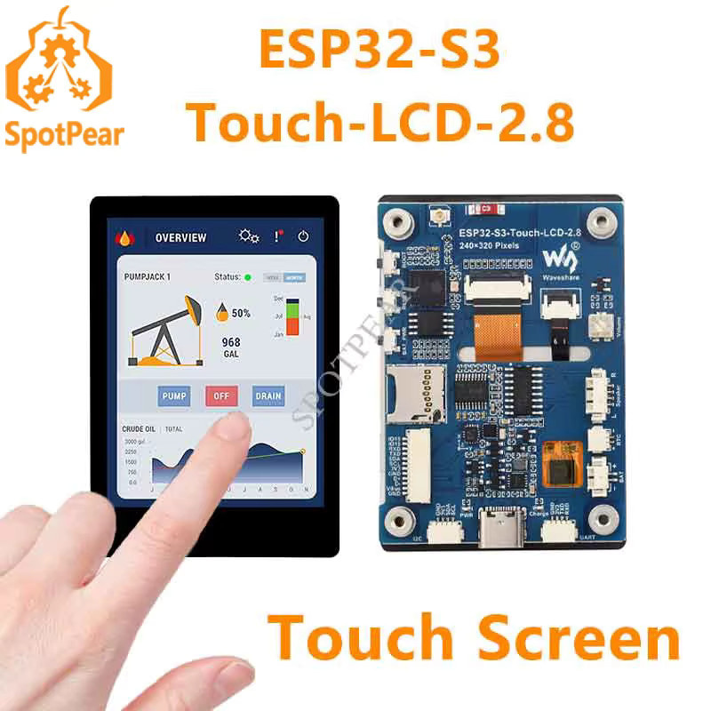 Spotpear ESP32-S3-R8 MP3 Board mit 2,8 Zoll LCD Captive Touchscreen Display, LVGL, Lautsprecher, RTC, SD-Karten-Port, Batterie-Port und QMI8658 6-Achsen-Sensor - Bild 2