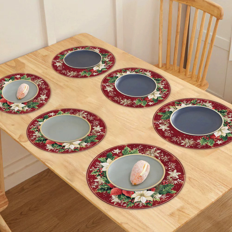 VIKAMA Weihnachtliche Tischsets mit Schneeflocken-Design, runde Platzsets in Rot, maschinenwaschbar, ideale Weihnachtsdekoration für deinen Esstisch - Bild 2