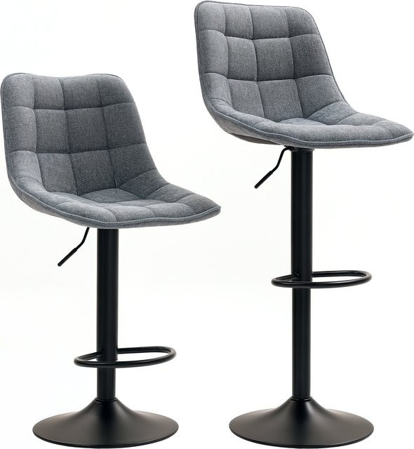HOMCOM Barhocker 2er-Set in Dunkelgrau mit Chenille-Optik, höhenverstellbare Barstühle mit Lehne und Fußstütze, 360 Grad drehbar mit Stahlgestell - Bild 1