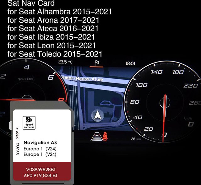 AS V24 MIB2 SD-Karte mit EU-Navigationskarten für Seat Leon Ateca Ibiza Toledo Alhambra (Stand 2026) - Bild 1