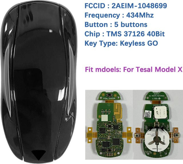 Original Tesla Autoschlüssel für Modell X 2011-2016, 433 MHz, 40 Bit, Schwarz, programmierbar - Bild 1
