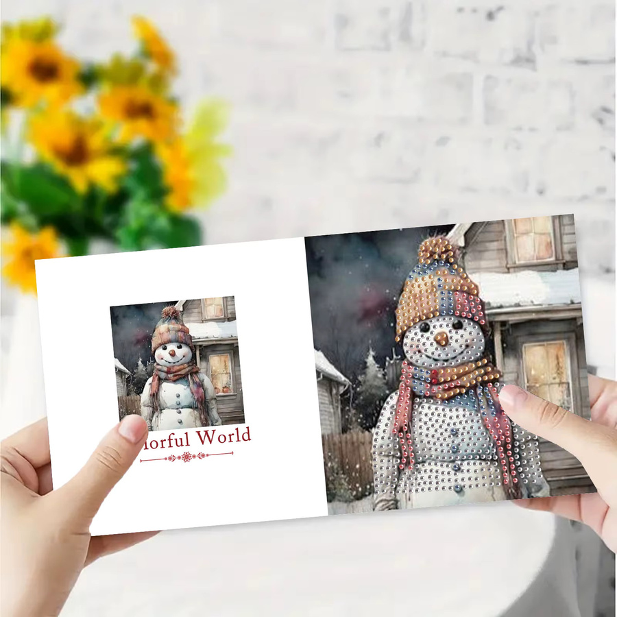 6 Weihnachtskarten mit Schneemann-Mustern und Rauten-Design in Mehrfarbig, DIY-Papierpostkarten zum Verschenken - Bild 4