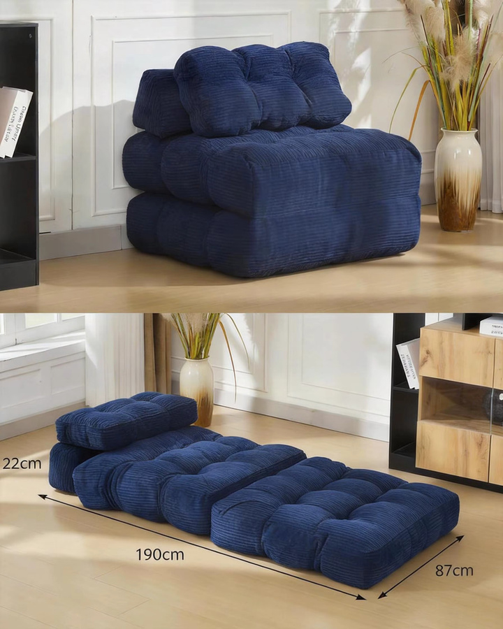 HiMISS Klappbares Einzel-Schlafsofa als Bodenliege mit Rückenlehne aus Cord in Beige oder Blau - Bild 4