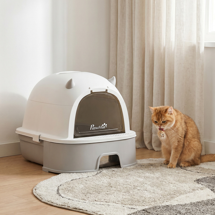 PawHut Katzentoilette aus Edelstahl mit abnehmbarem Deckel, Schaufel und Aktivkohlefilter, geruchsdicht, Grau, B/T/H: 52 x 42 x 39 cm - Bild 2