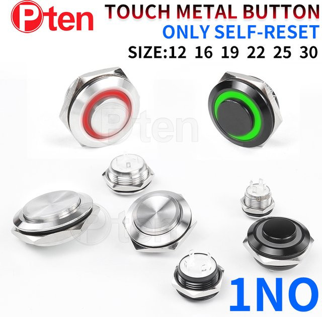 Pten Mini-Metall-Drucktastenschalter mit Power-LED-Licht, wasserdicht, Momentan, Schwarz, 1 Schließer - Bild 1