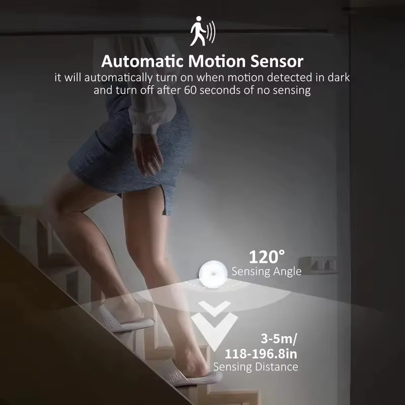 XIWANGFIRE LED Nachtlicht mit Bewegungssensor, USB aufladbare Sensorleuchte in Weiß für Schlafzimmer, Treppen, Flur und Schrank, warmweißes Licht - Bild 2