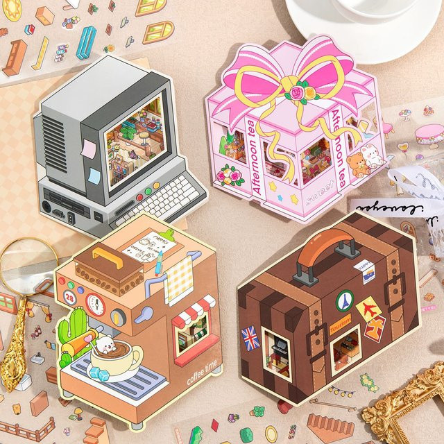 Kawaii 3D Landschaft Aufkleber für DIY Taschenkabinen und Café-Szenen, Mehrfarbig - Bild 1