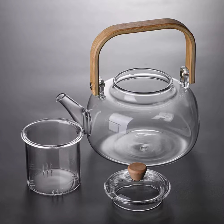 YWDL Glas-Teekanne mit herausnehmbarem Sieb und Bambusgriff, transparent, 1 l - Bild 5