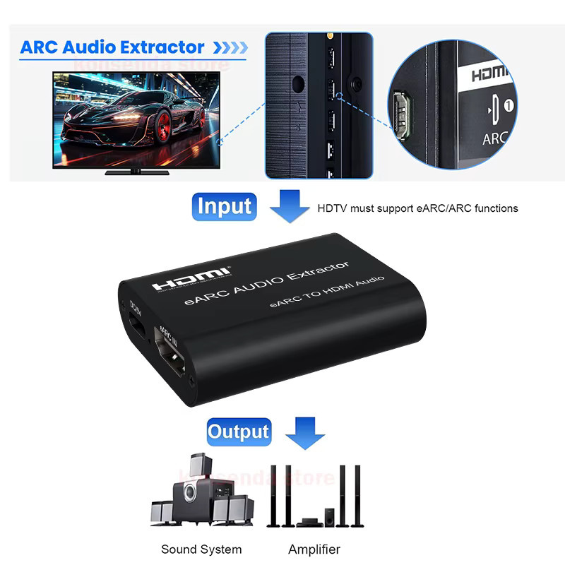 Konsenda HDMI ARC Audio-Extraktor Konverter in Schwarz für eARC/ARC zu HDMI Audio mit Unterstützung für CEC, PCM 2.0, 5.1CH und 7.1CH - Bild 2