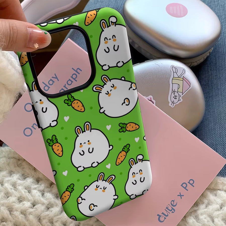Potdemiel Handyhülle Chubby White Bunny & Carrot für iPhone 17 16 15 14 13 12 Pro Max Plus mit doppelschichtiger Rückseite in Weiß - Bild 4