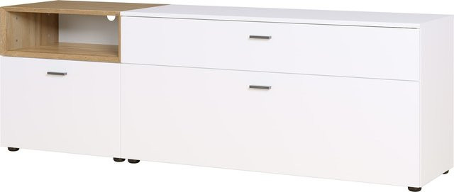 Germania Lowboard Coruna 2547-559 in Weiß und Grandson-Eiche-Nb. mit Kabeldurchführung, B: 168 cm, H: 57 cm, T: 41 cm - Bild 1