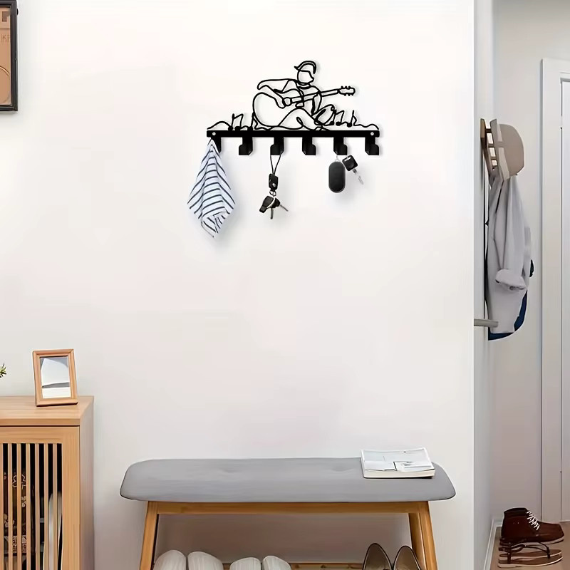 CIFBUY Schlüsselhalter aus Metall in Schwarz mit Musikthema und Gitarren-Design zur Wandmontage - Bild 2