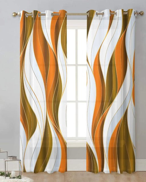 Yiran Furniture Tüllvorhänge mit Wellenlinien in Dunkelblau, transparente Voile-Fenstervorhänge mit Ösen, 2er-Set, Breite: 65 cm, Höhe: 60 cm - Bild 1