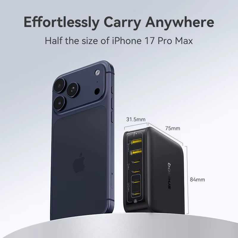 Baseus 120 W GaN Desktop-Ladegerät 6-in-1 Schnellladegerät für Laptop, iPhone und Samsung in Schwarz - Bild 3